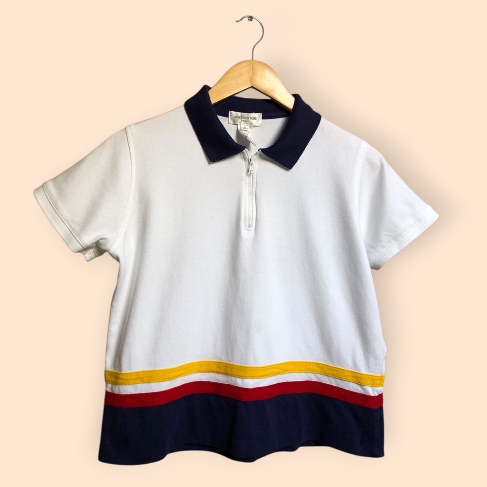 Vintage 90s Jones New York Sport Retro Striped Cotton Polo Shirt Women’s Small